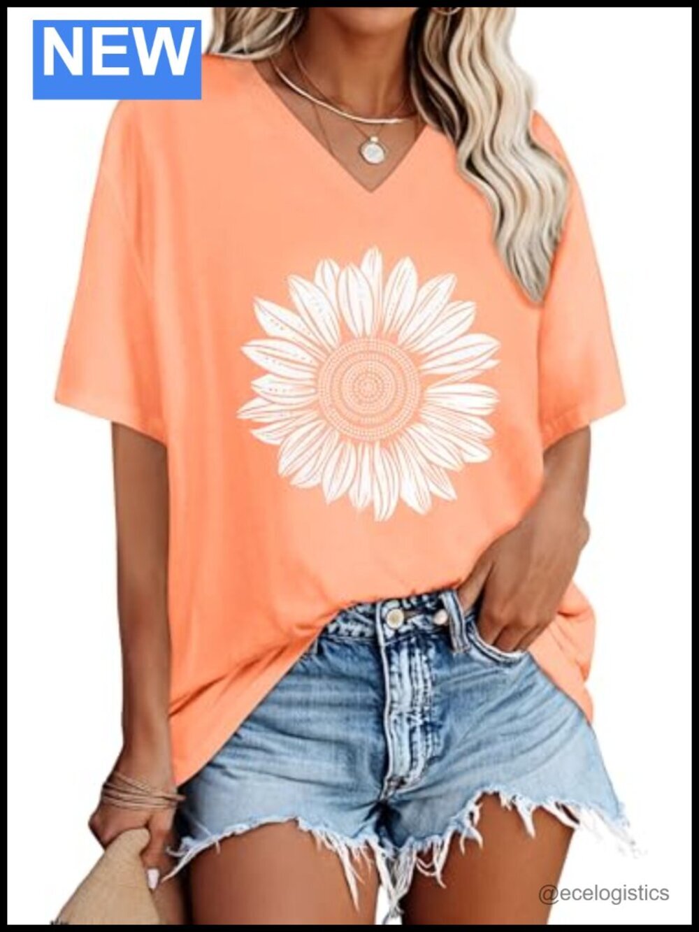 V-Neck Short Sleeve Oversized T-Shirt Summer Casual Loose Fit Top